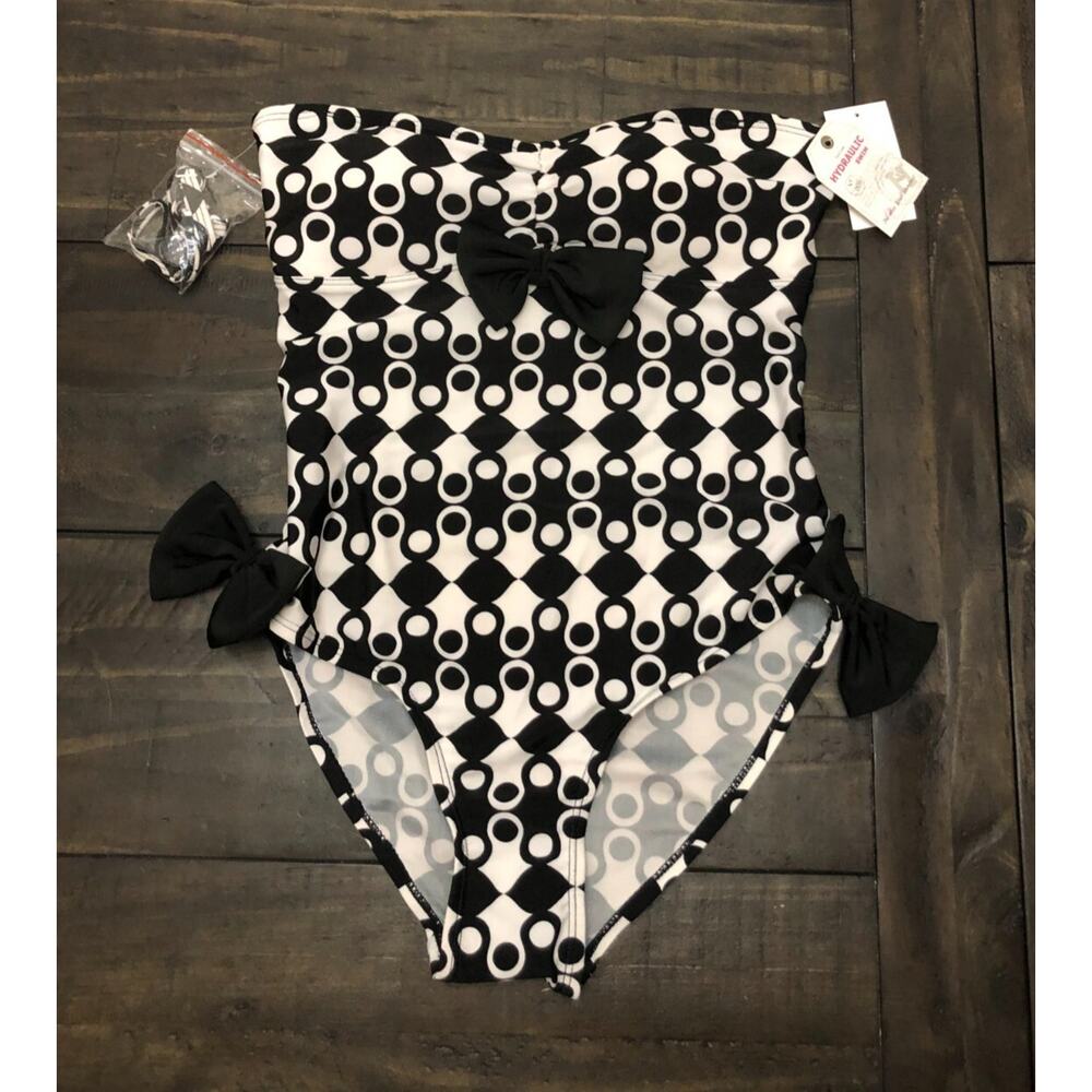 Hydrauilc Swim One 1 piece Swimsuit Black White Geometric Print Strapless Sz M